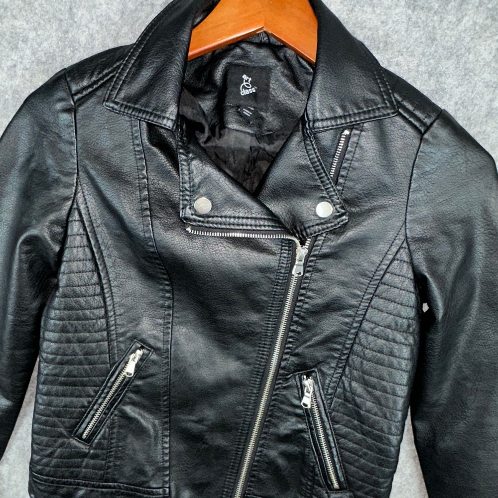 Biker Jacket Boys/Girls L 10/12 Black Faux Leather Full Zip Halloween Costume